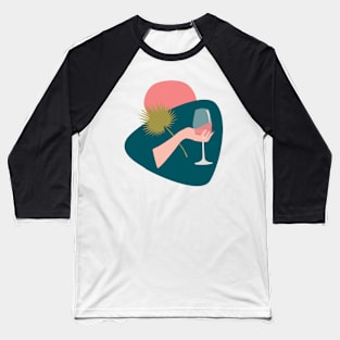 Hand with a glass of rose wine and leaf Baseball T-Shirt